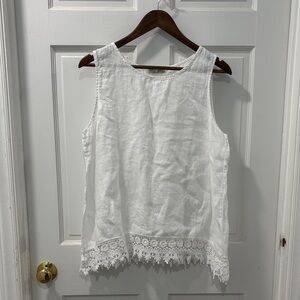 Terzo Millennio 100% Linen Sleeveless Top Lace Detail Hem Size L Resortwear